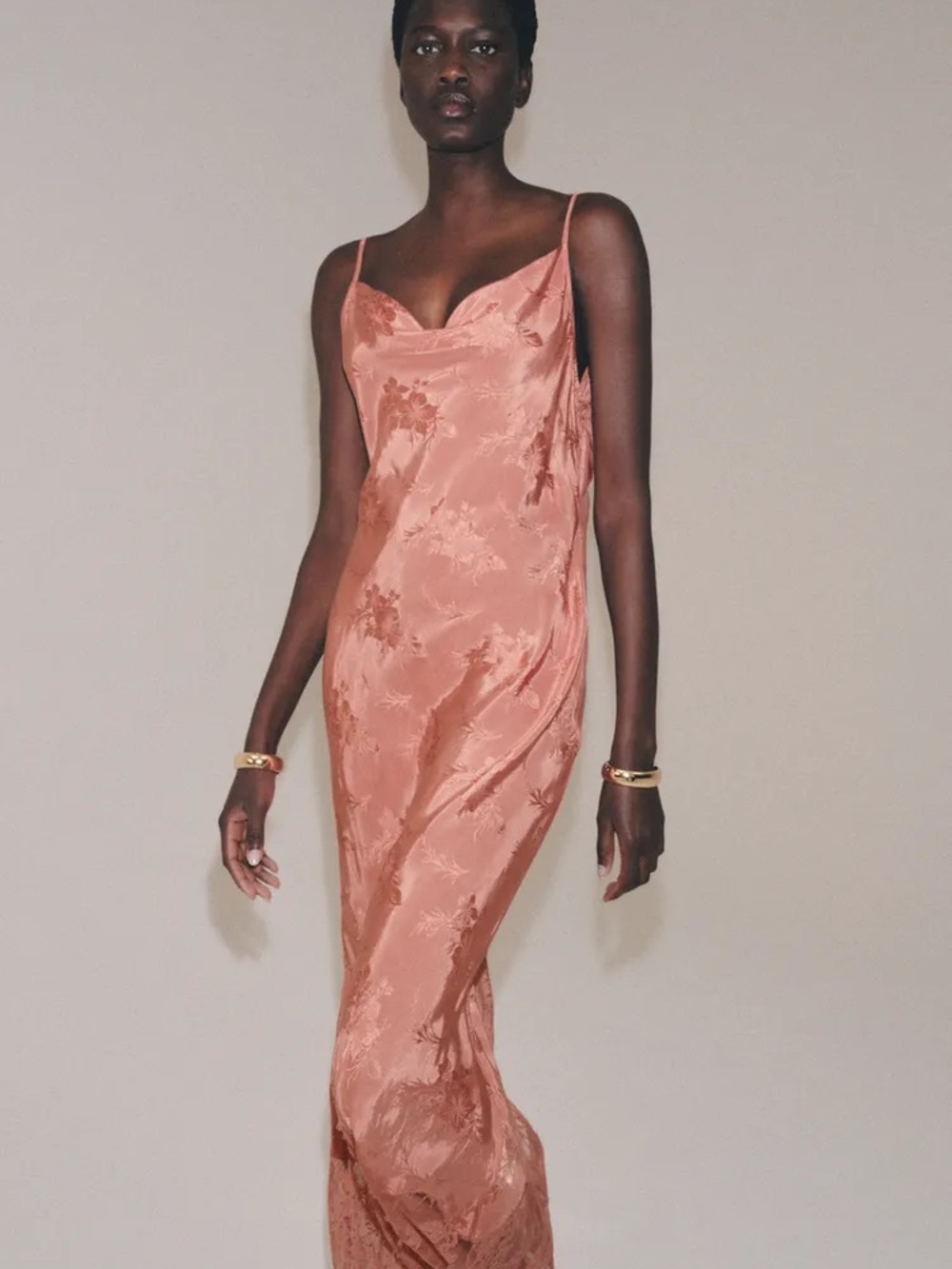 ZARA Satin Slip Maxi Dress in Dusty Rose